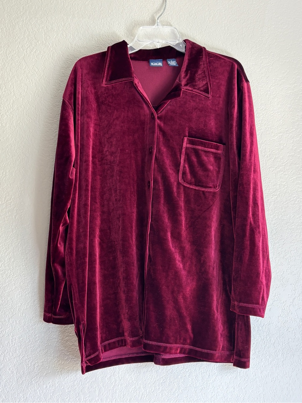 Honors Velvet Button-Front Shirt in Deep Red women’s L